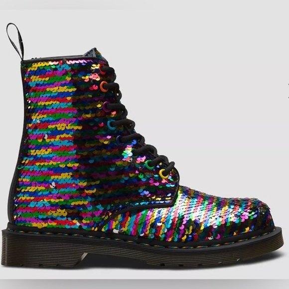Dr. Martens 1460 PASCAL SEQUIN RAINBOW MULTI+SILVER  women’s size 8 - Picture 1 of 10